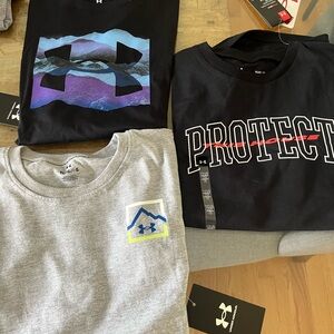 - 3 Under Armour Kids Graphic T-Shirts - Black, Gray